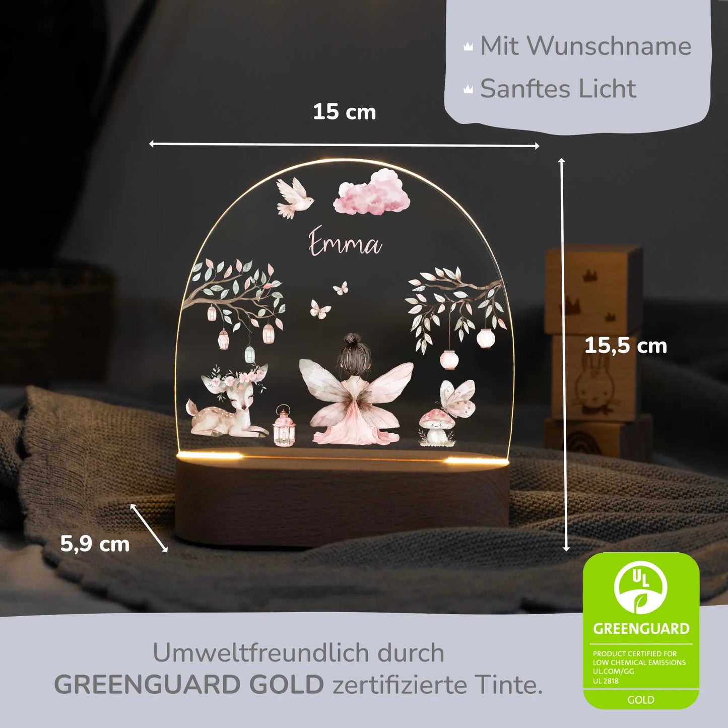 LED Nachtlicht Kinder personalisiert - Fee sitzend