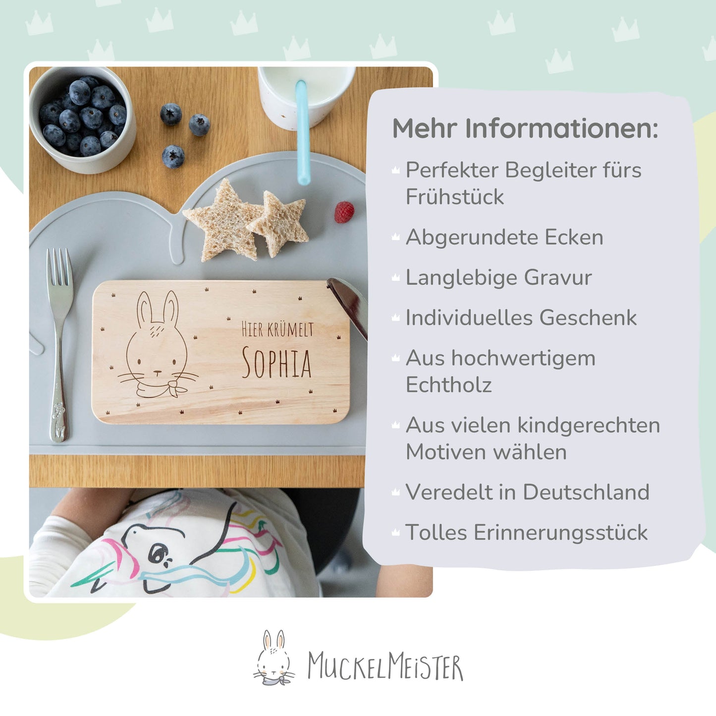 Frühstücksbrettchen Kinder mit Namen - Muckelmeister