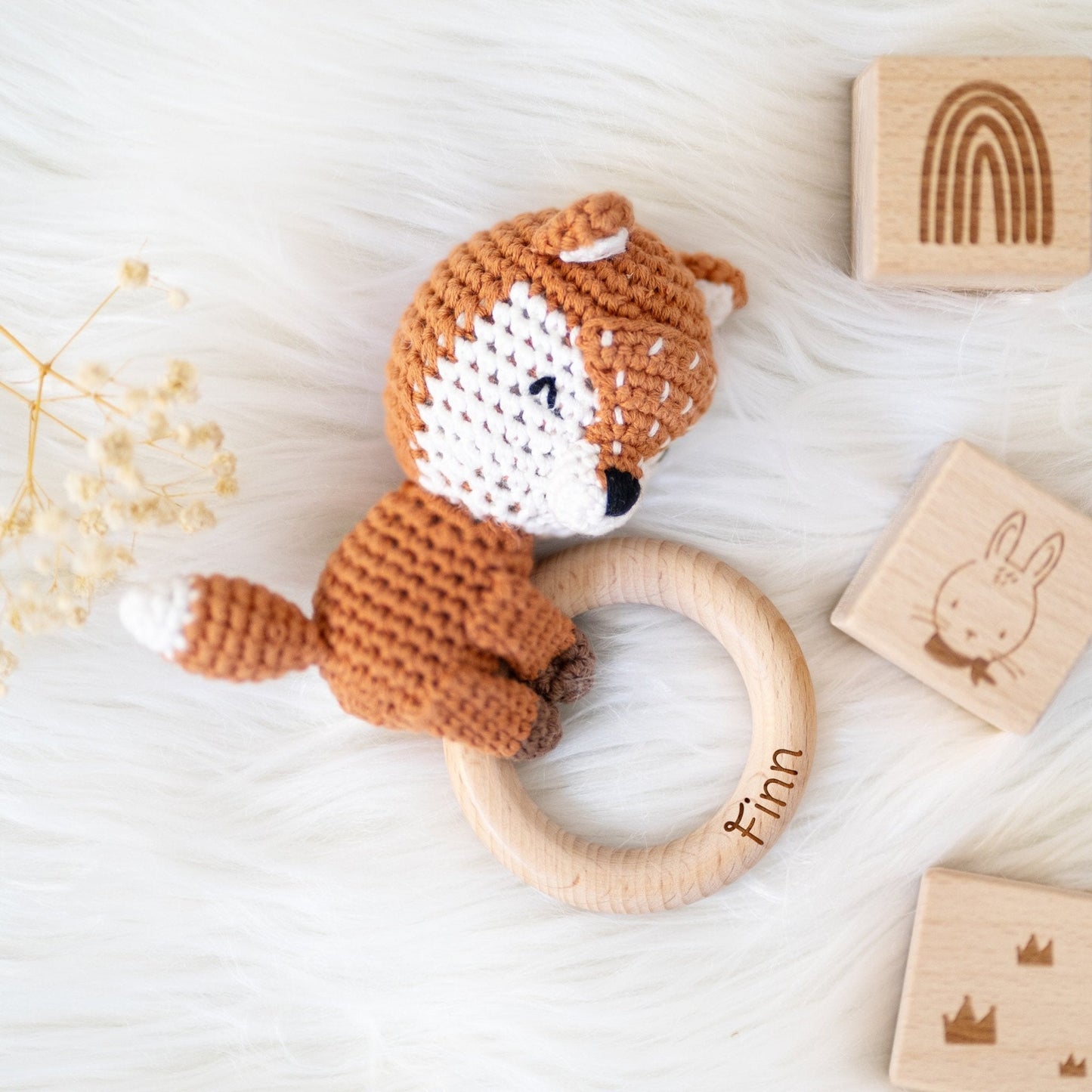 Greifling Baby mit Namen - Fuchs