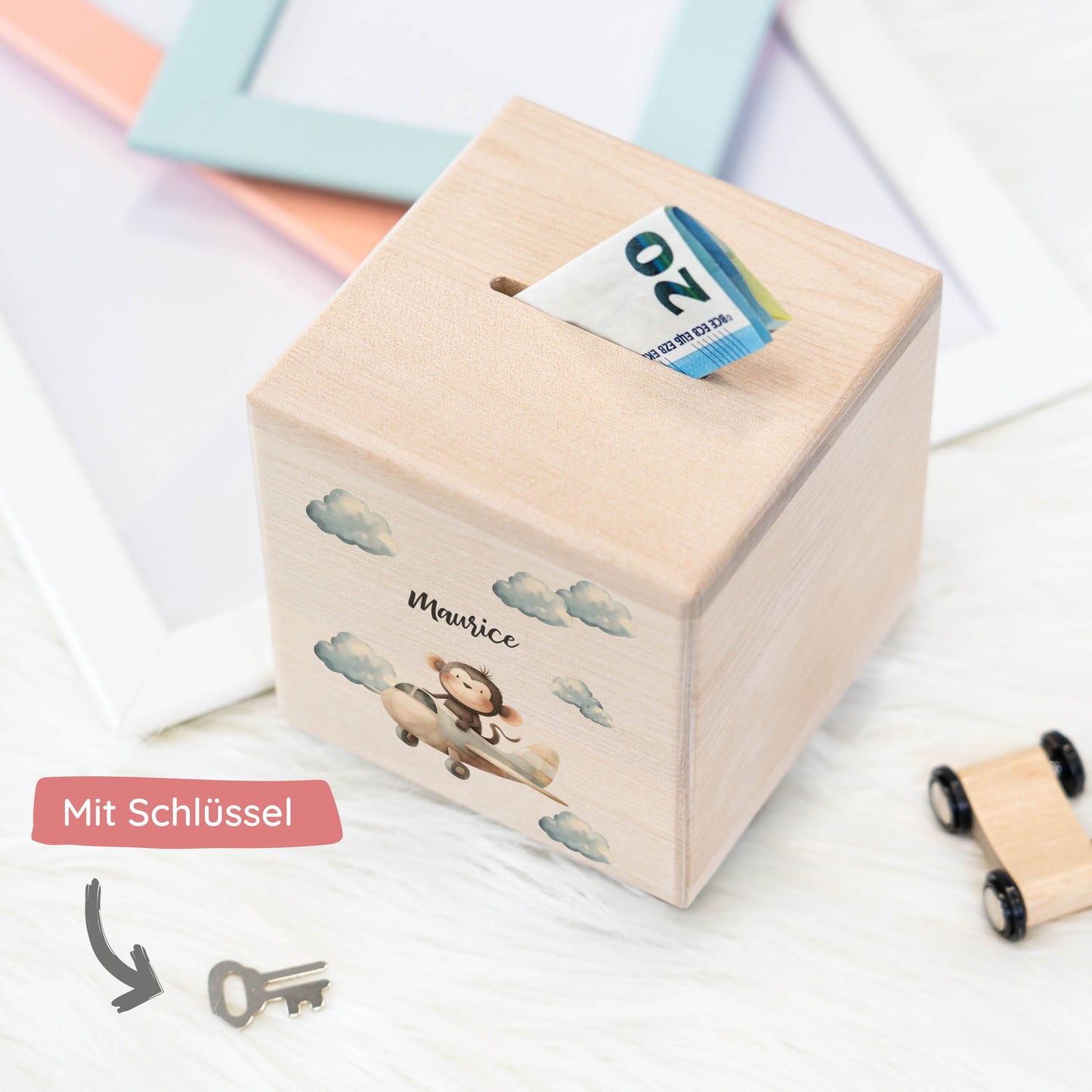 Spardose Personalisiert Affe im Flugzeug