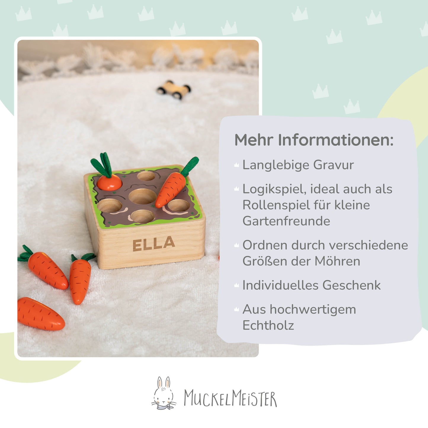 Steckspiel Möhre aus Holz mit Personalisierung