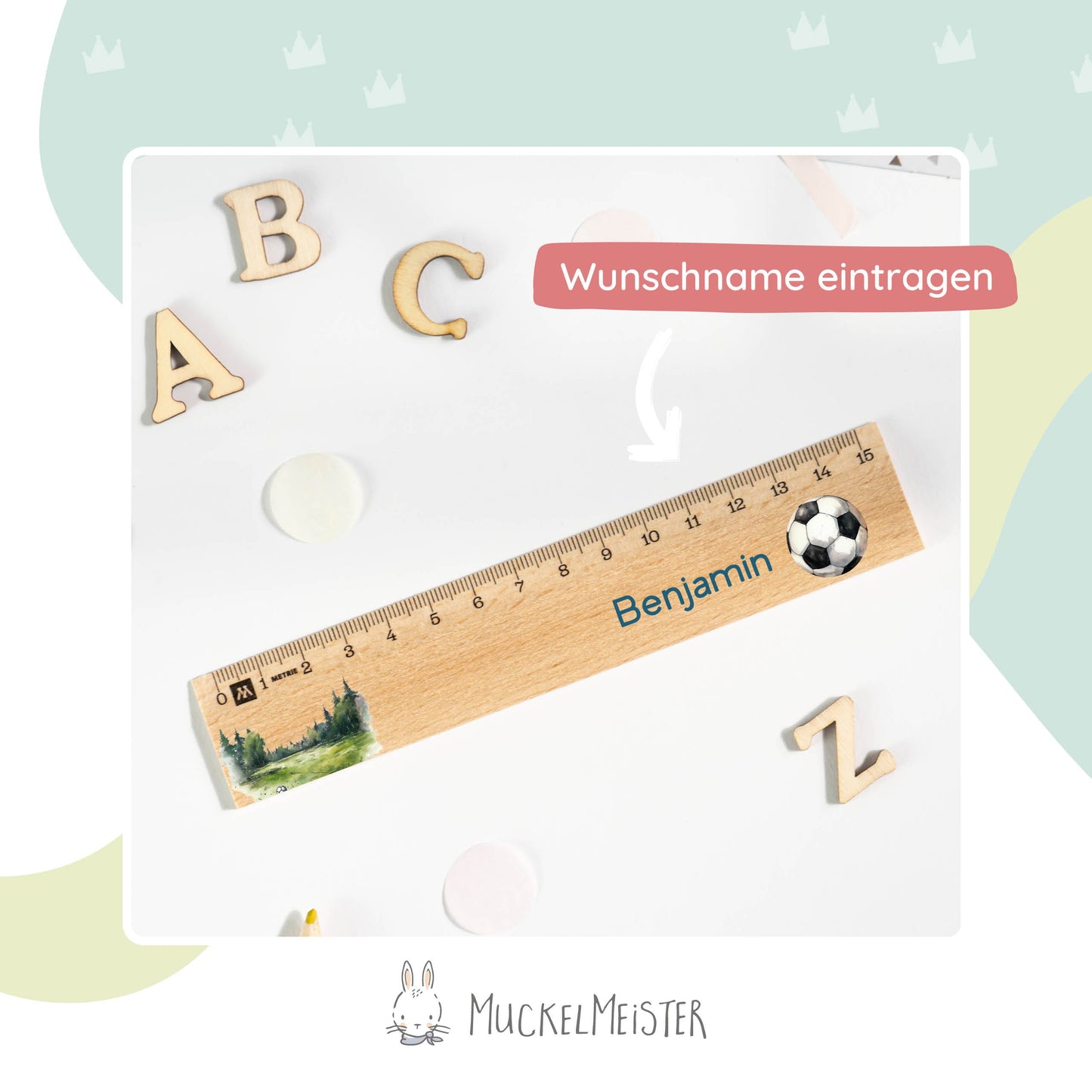 Holzlineal mit Namen zur Einschulung - Motiv Boltzplatz