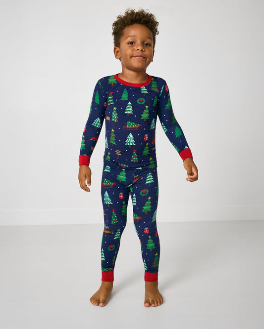 Navy Tree Traffic Two-Piece Pajama Set