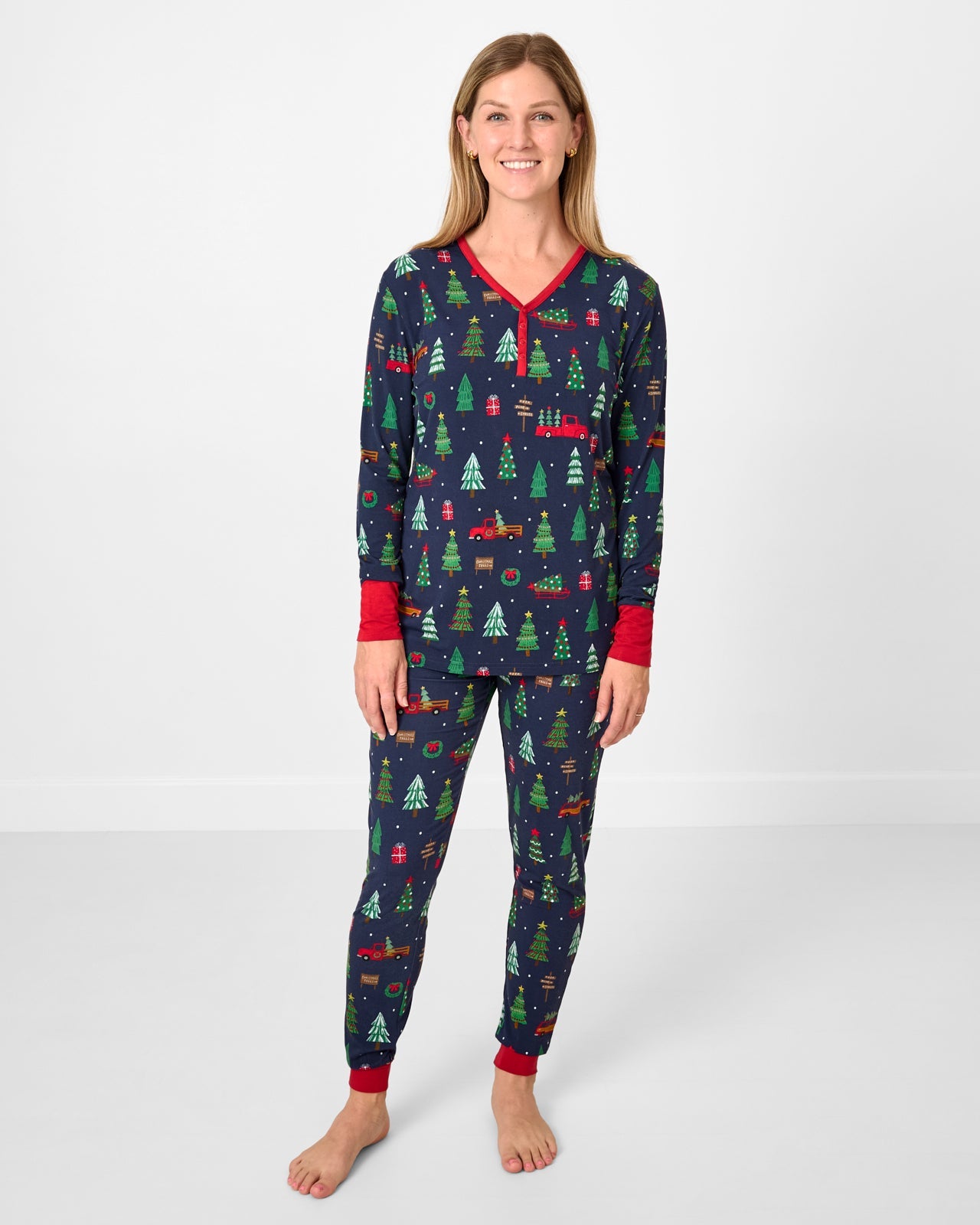 Navy Tree Traffic Women's Long Sleeve Pajama Top