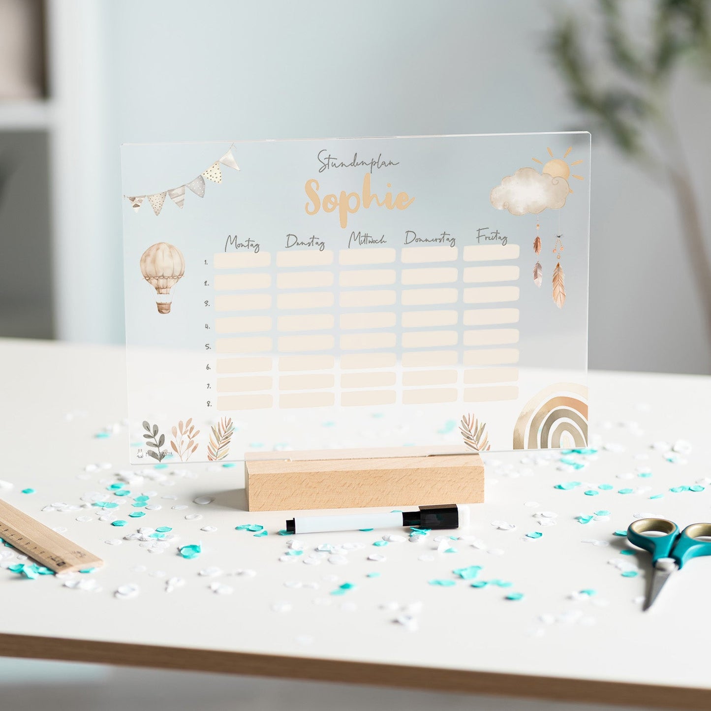 Stundenplan abwischbar personalisiert - Boho