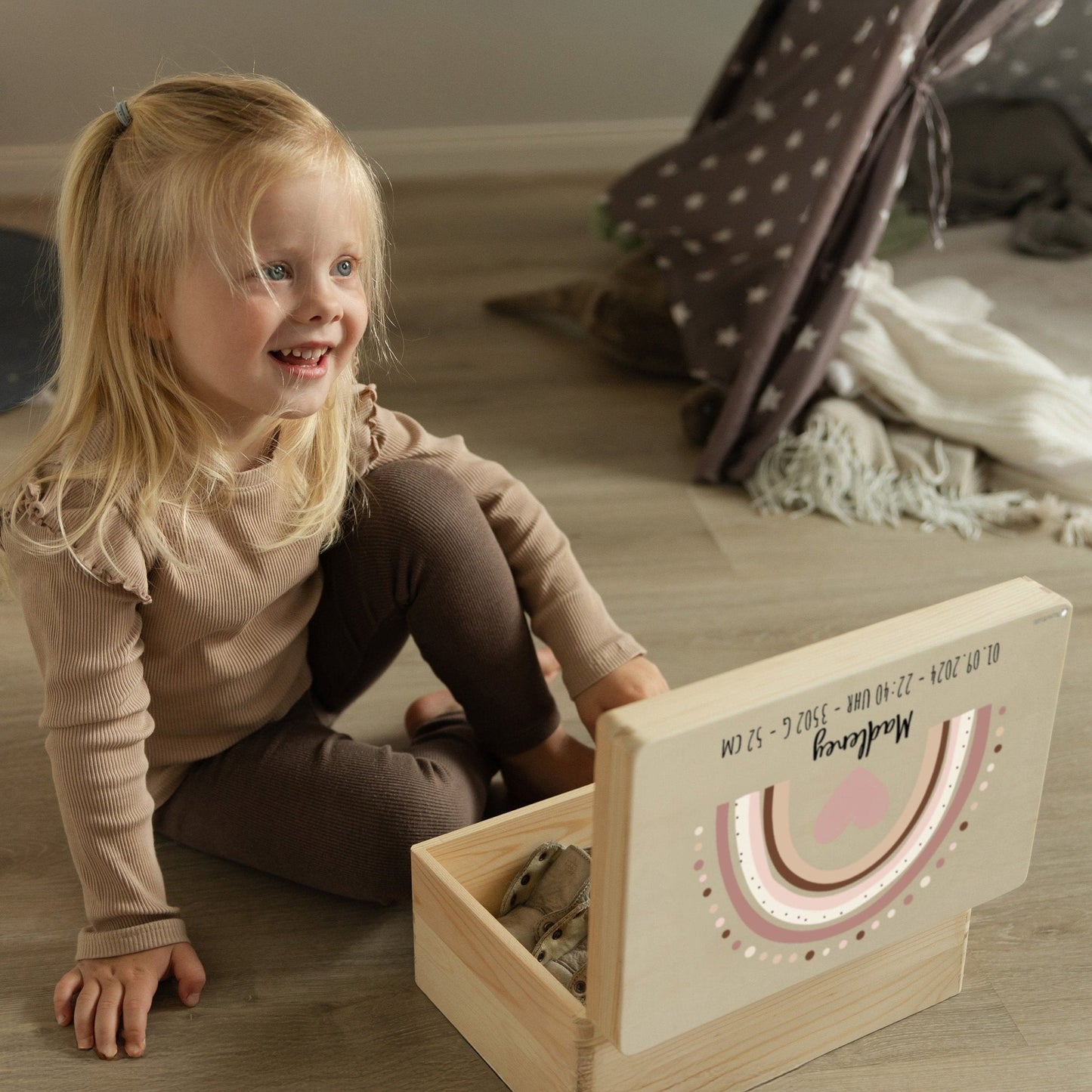 Erinnerungsbox Baby - Regenbogen rosa