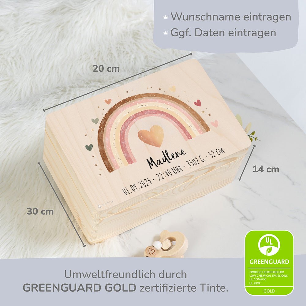 Erinnerungsbox Baby - Regenbogen rosa Herzen