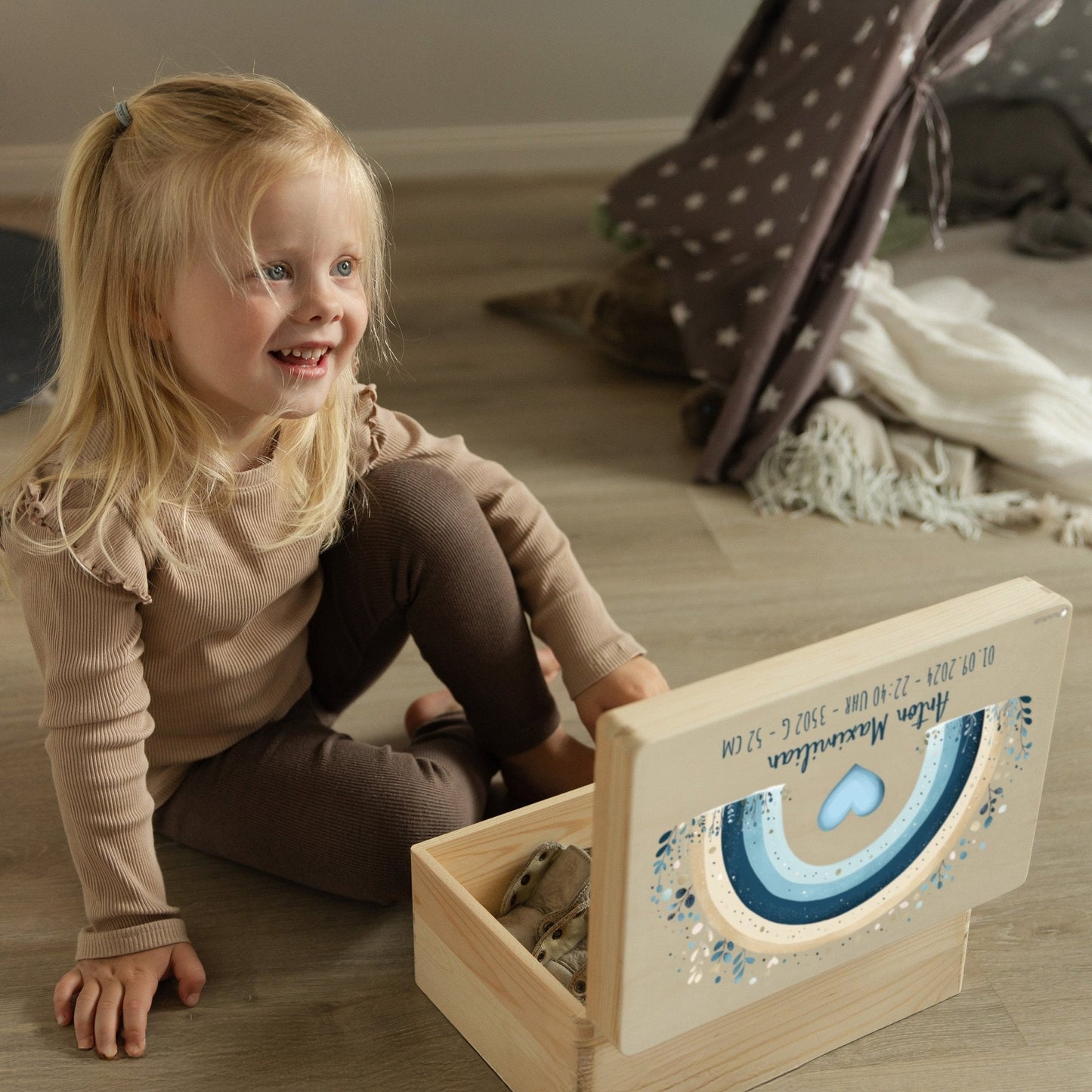 Erinnerungsbox Baby - Regenbogen blau