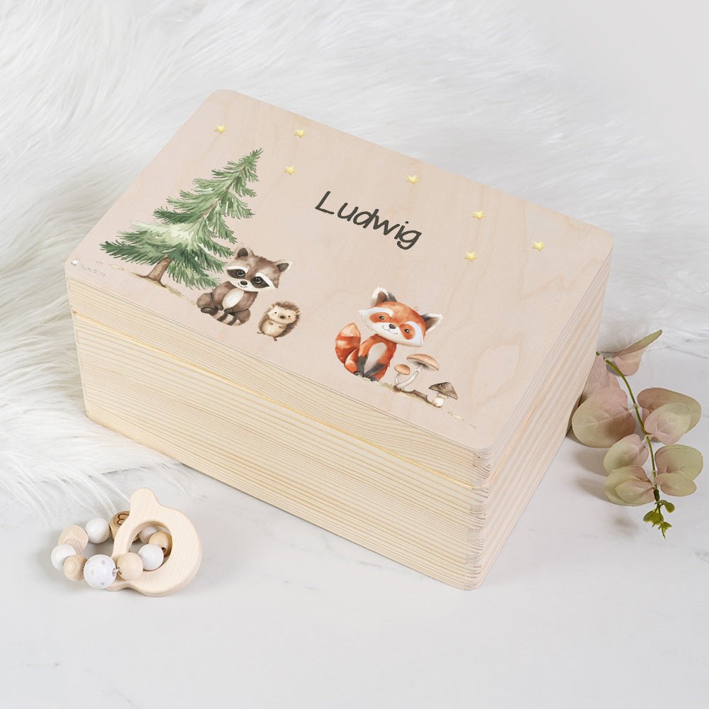 Erinnerungsbox Waldtiere mit Wunschtext