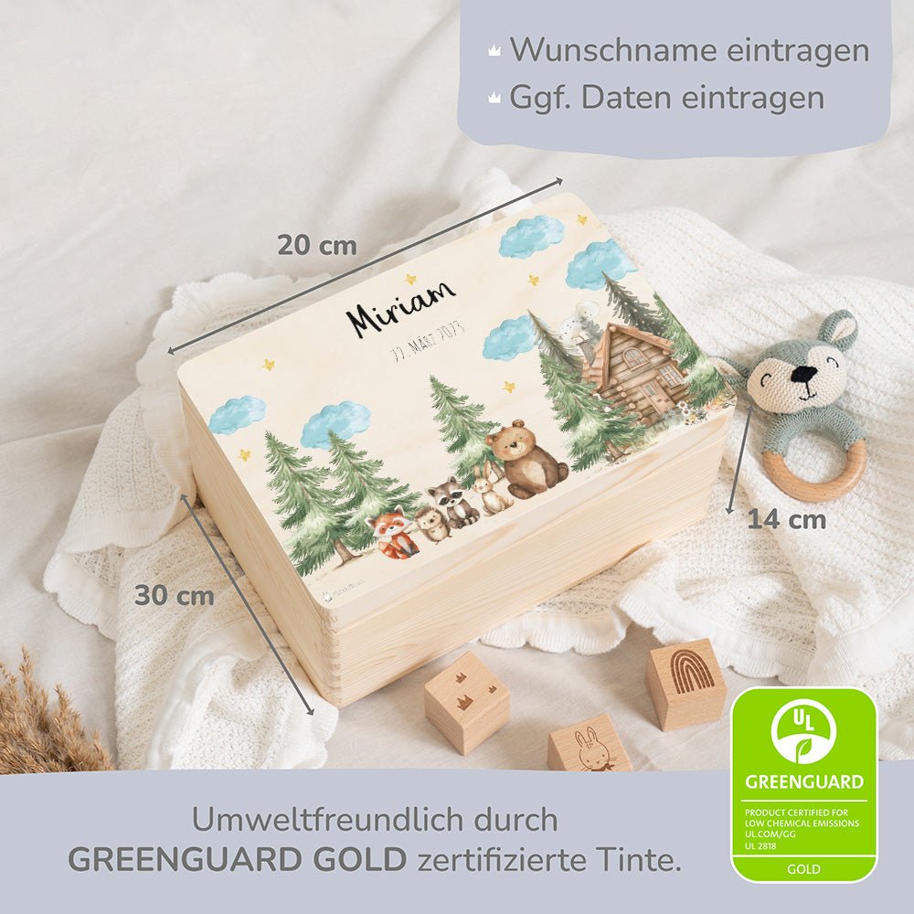 Erinnerungskiste Waldfreunde Hütte mit Wunschtext