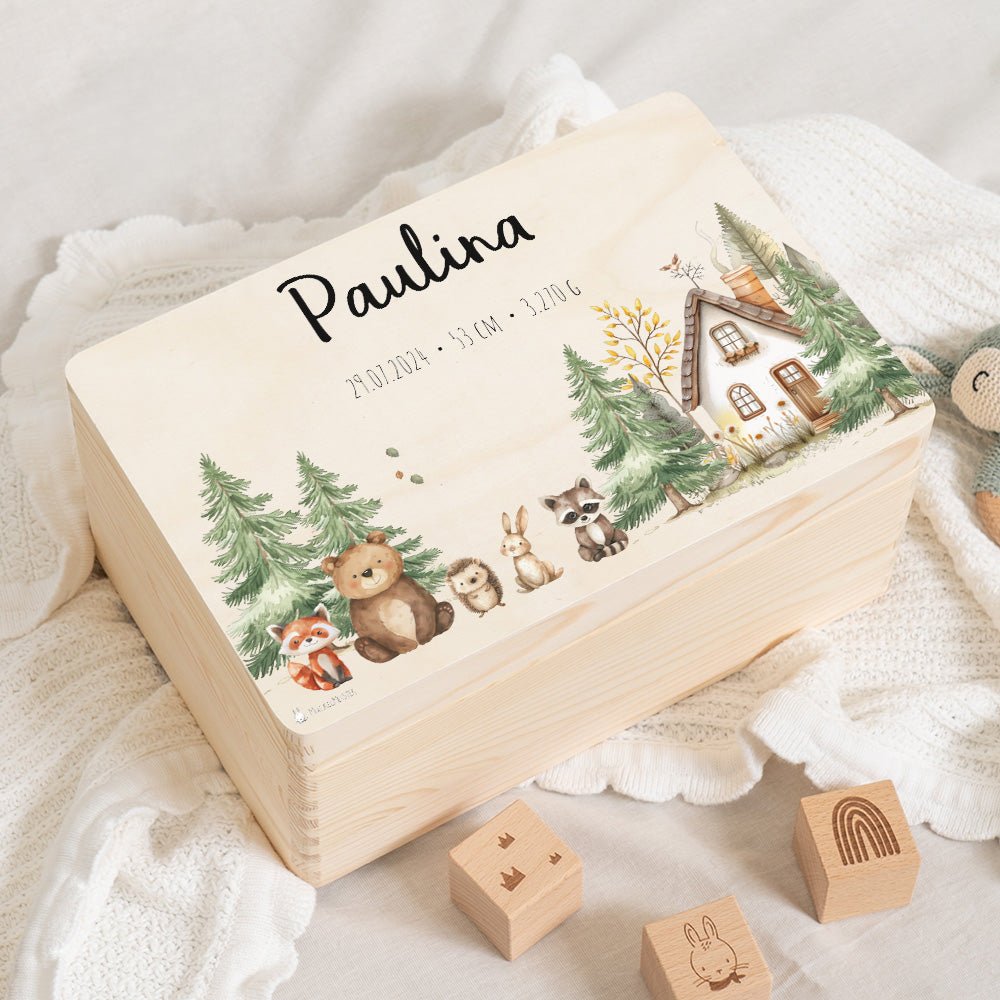 Erinnerungsbox Waldtiere Haus mit Wunschtext