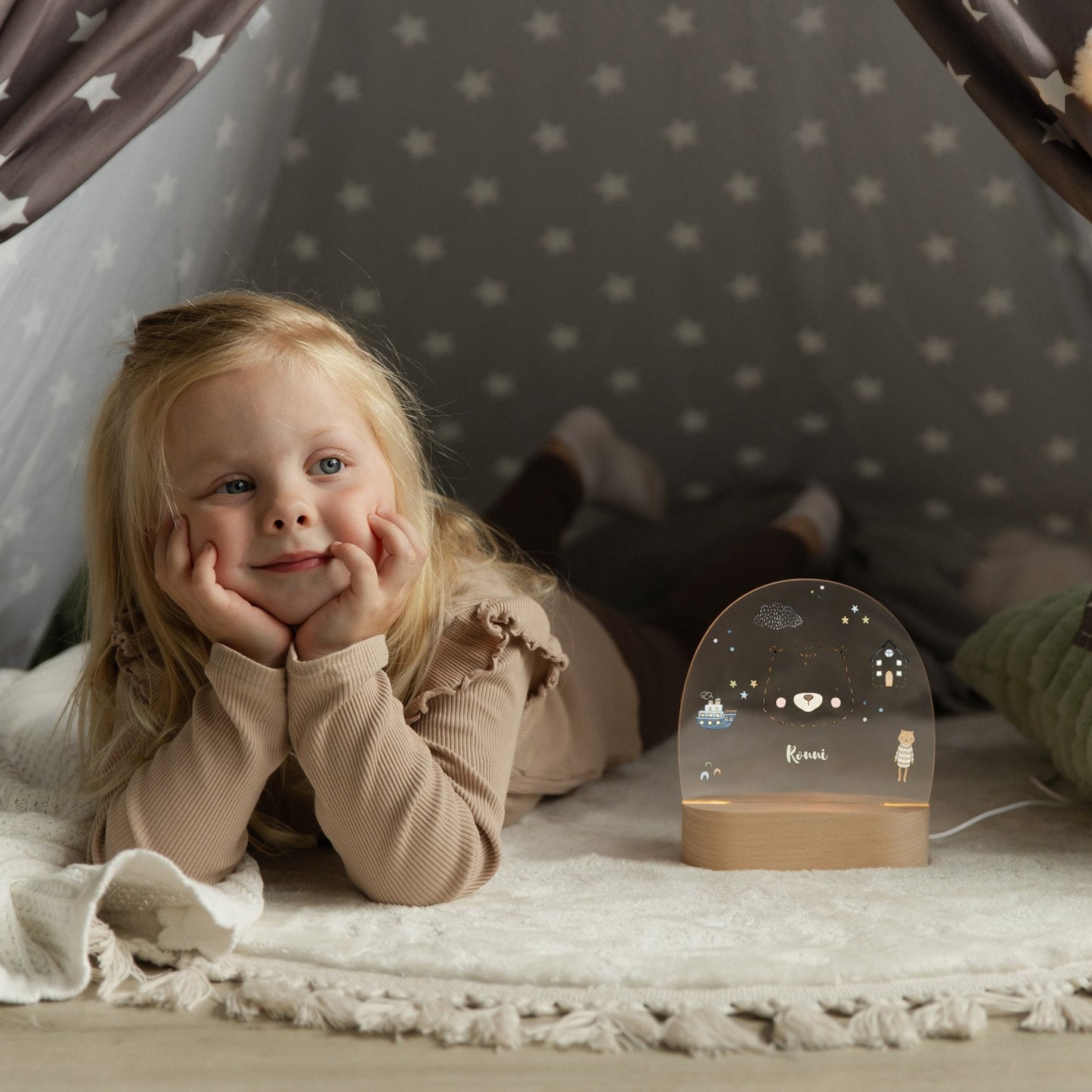 LED Nachtlicht Kinder personalisiert - Strichtier Bär