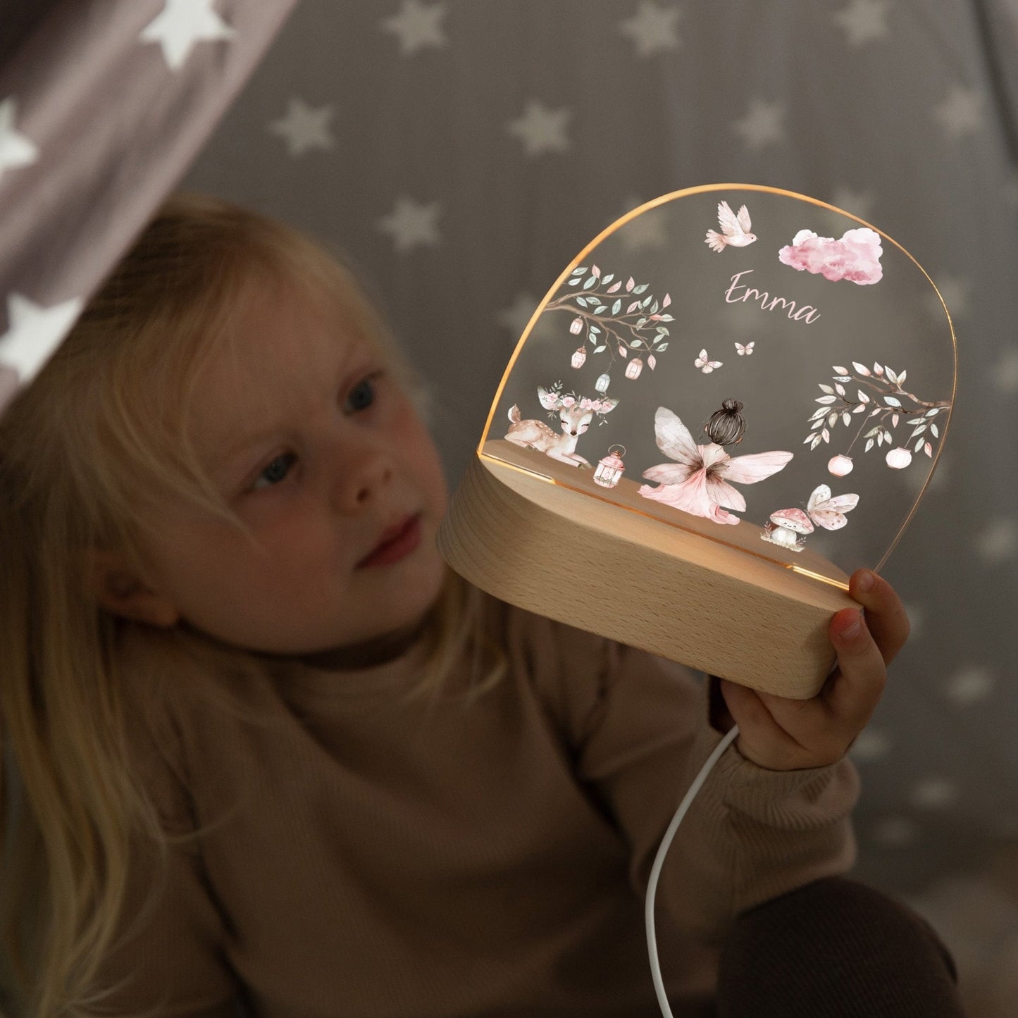 LED Nachtlicht Kinder personalisiert - Fee sitzend