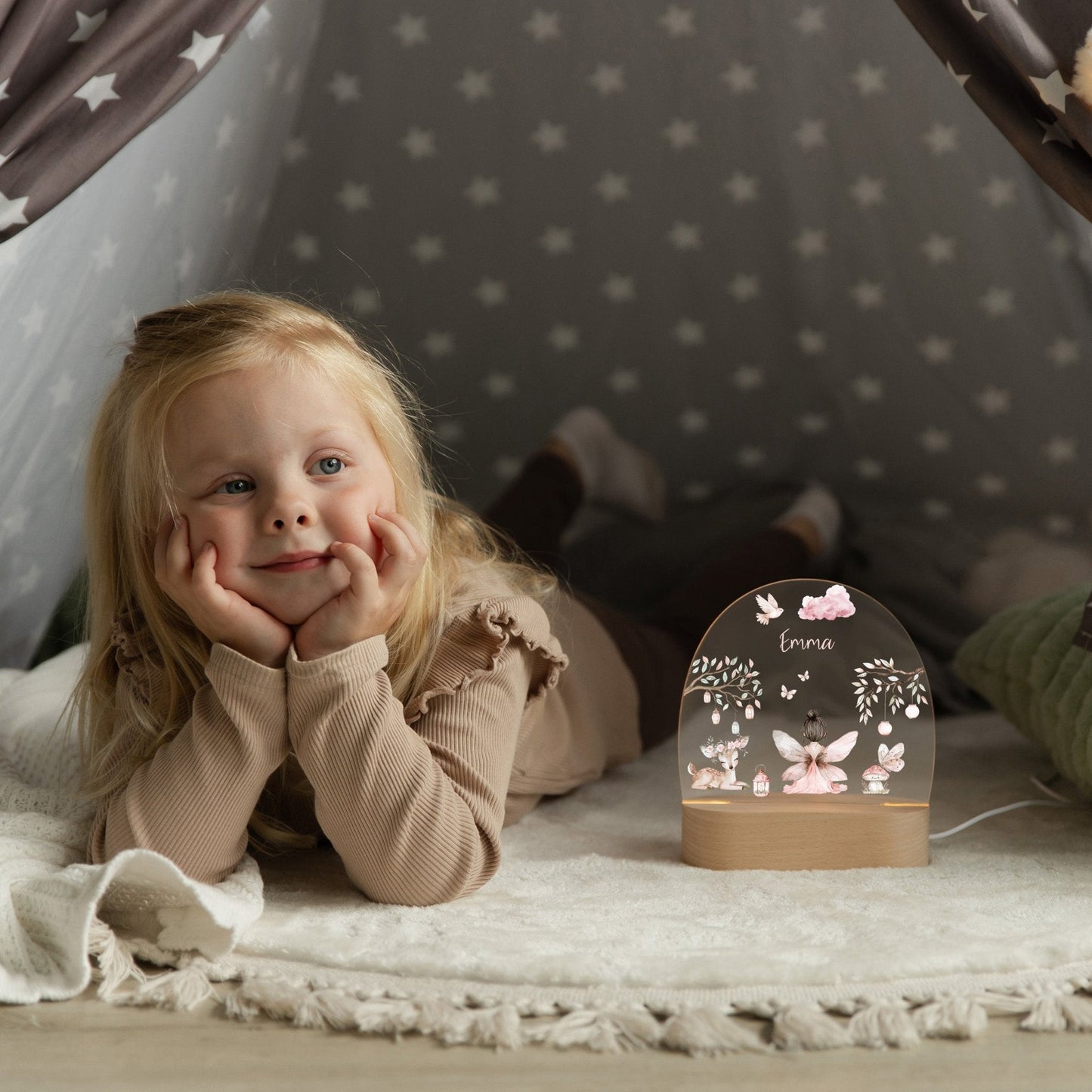 LED Nachtlicht Kinder personalisiert - Fee sitzend