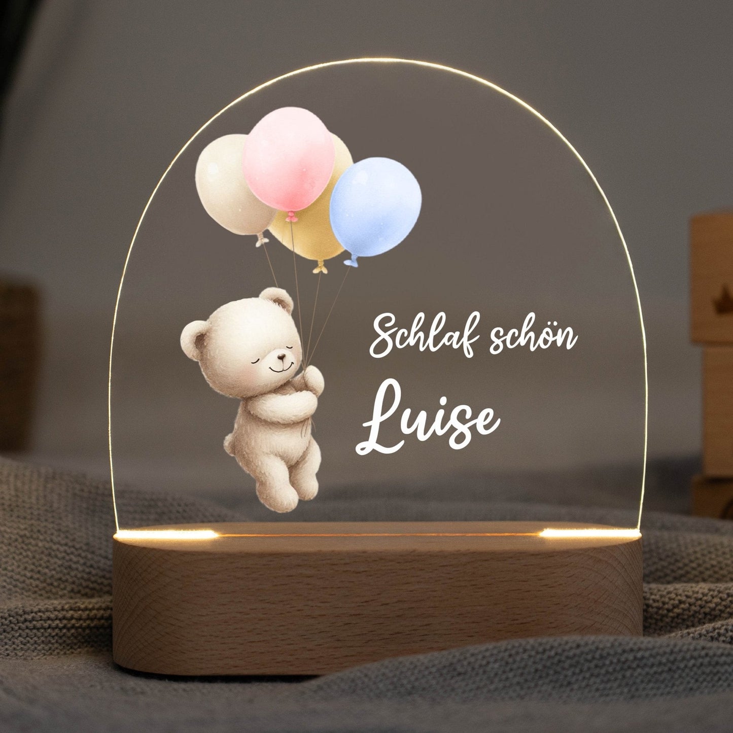 LED Nachtlicht Kinder personalisiert - Bärchen mit Ballons