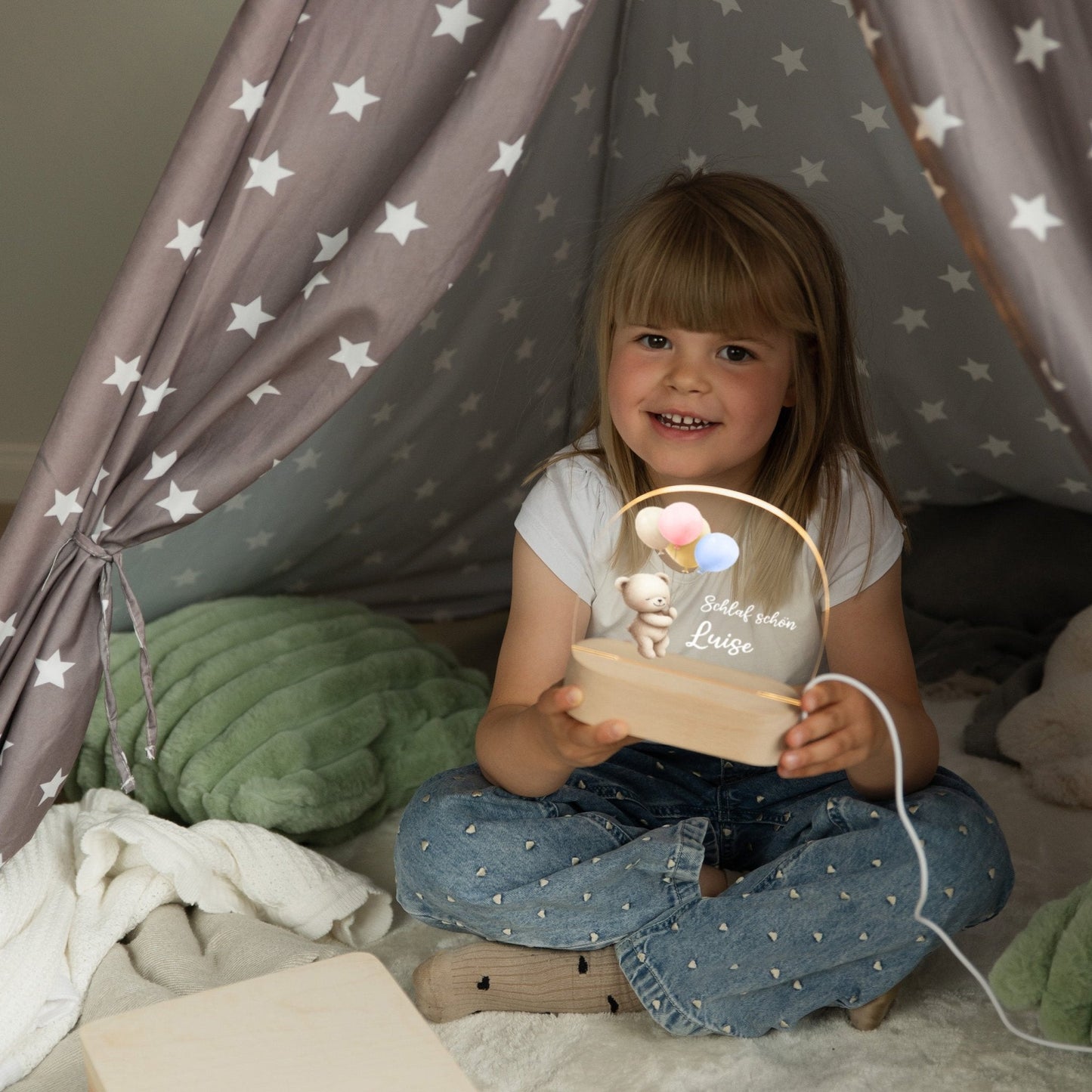 LED Nachtlicht Kinder personalisiert - Bärchen mit Ballons