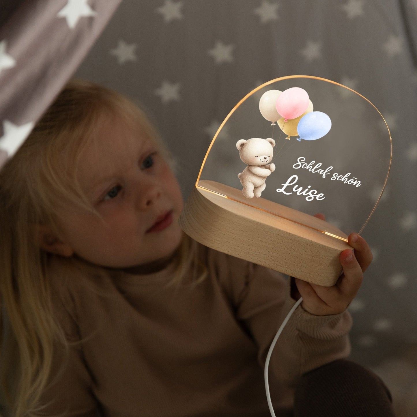 LED Nachtlicht Kinder personalisiert - Bärchen mit Ballons