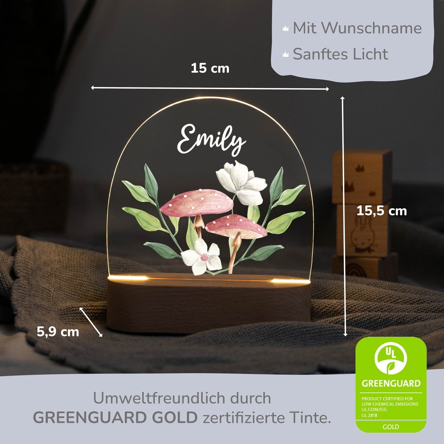 LED Nachtlicht Kinder personalisiert - Boho Fliegenpilz