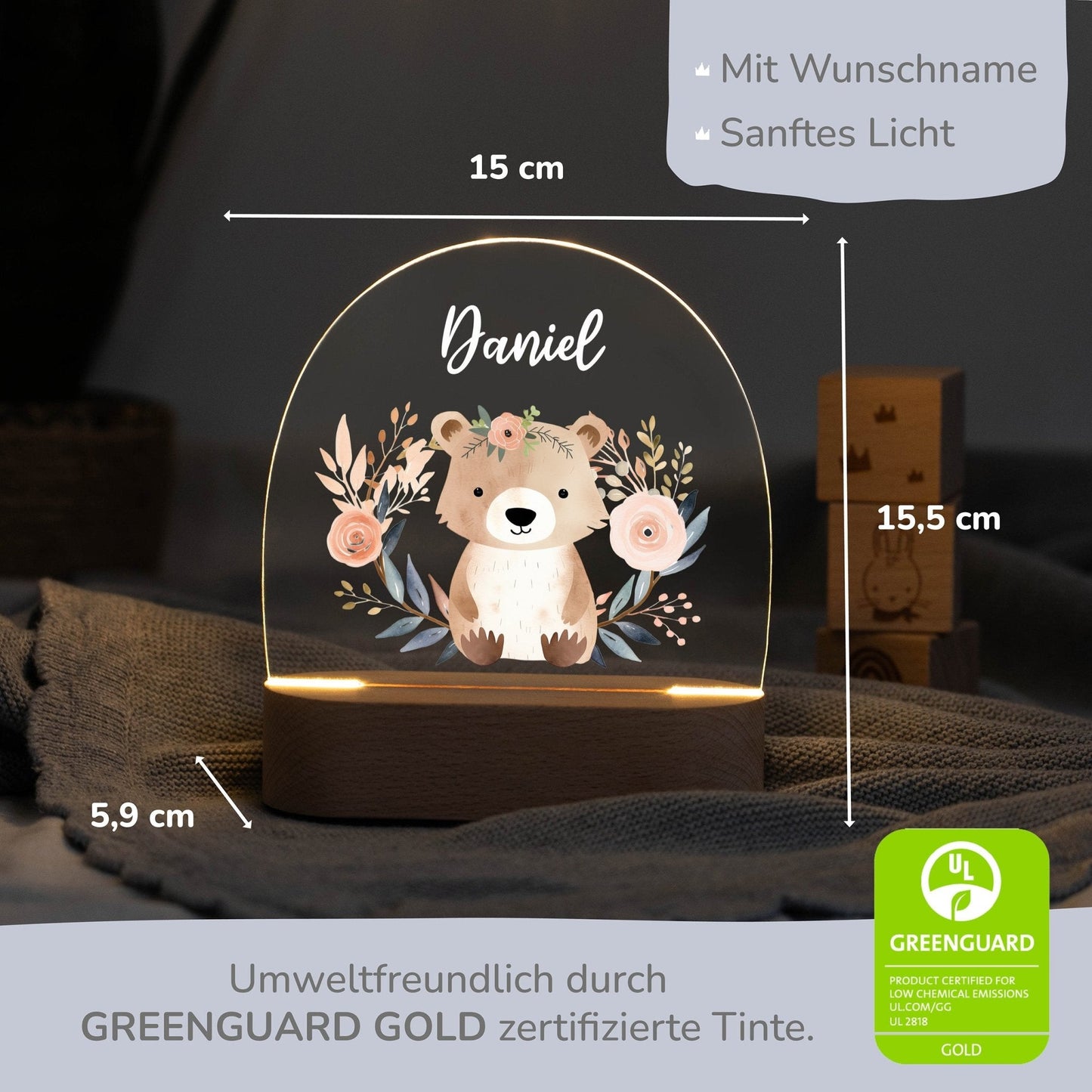LED Nachtlicht Kinder personalisiert - Boho-Bärchen