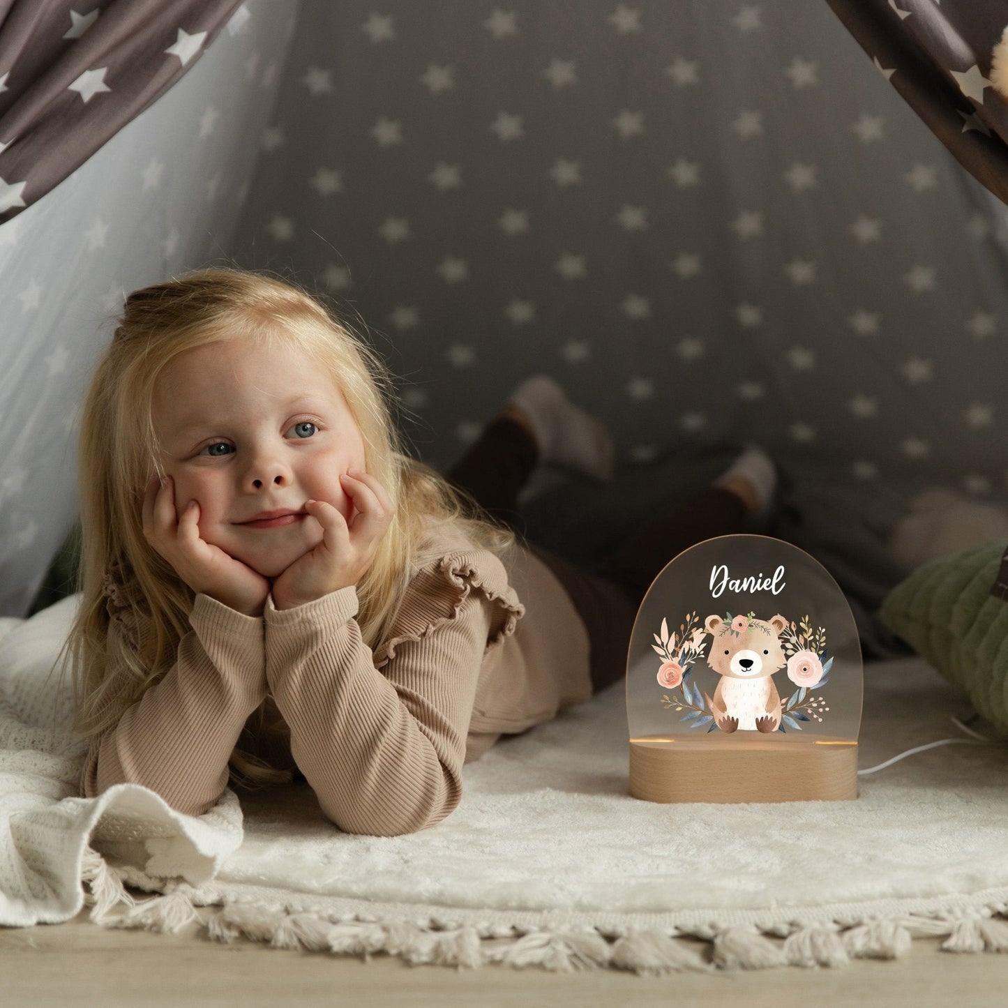 LED Nachtlicht Kinder personalisiert - Boho-Bärchen