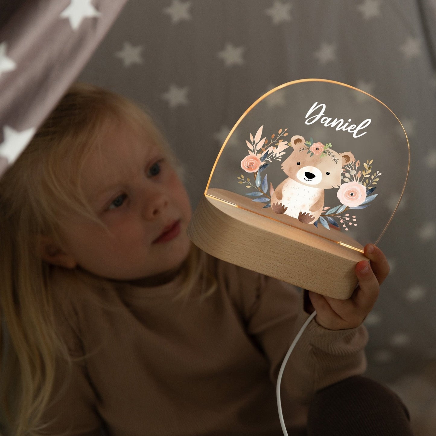 LED Nachtlicht Kinder personalisiert - Boho-Bärchen