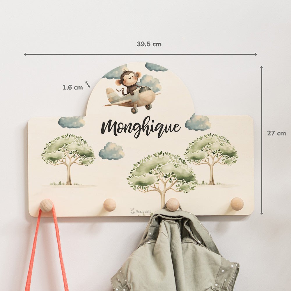 Kindergarderobe Personalisiert - Affe im Flugzeug