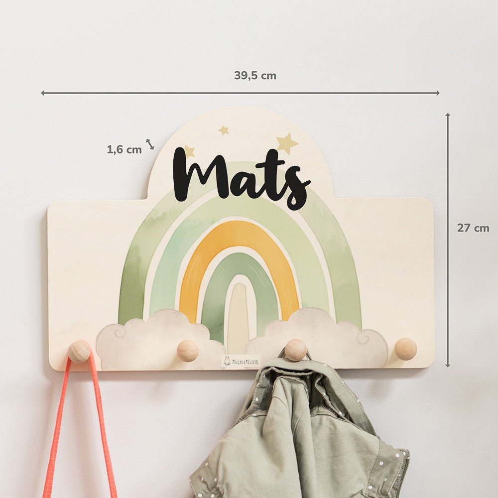 Kindergarderobe Personalisiert - Regenbogen gruen
