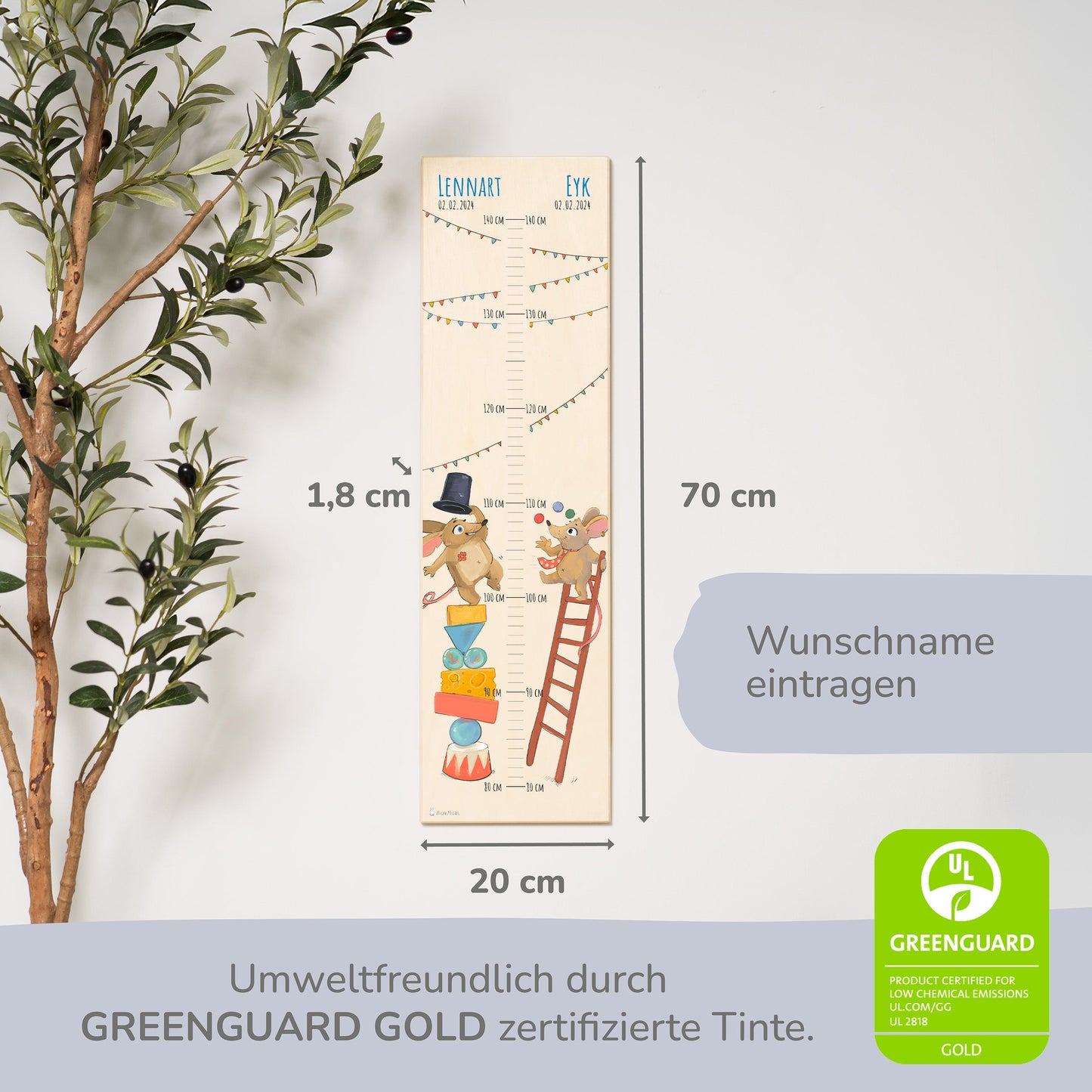 Messlatte Kinder Holz - "Geschwister Mäusezirkus"