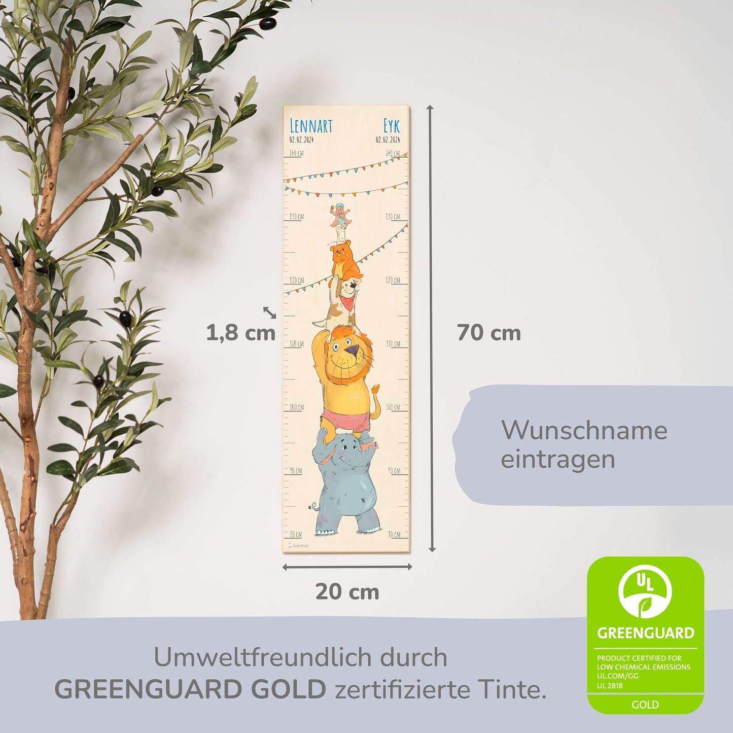 Messlatte Kinder Holz - "Geschwister Kuschelbande"