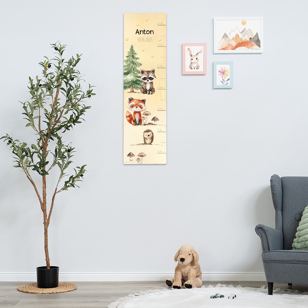 Messlatte Kinder Holz Motiv Waldtiere