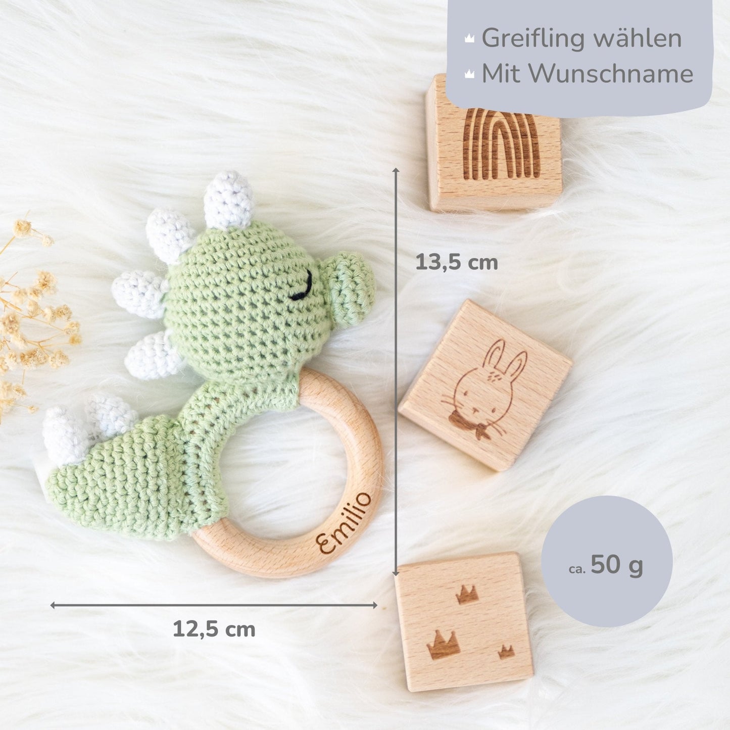 Greifling Baby mit Namen - Dino