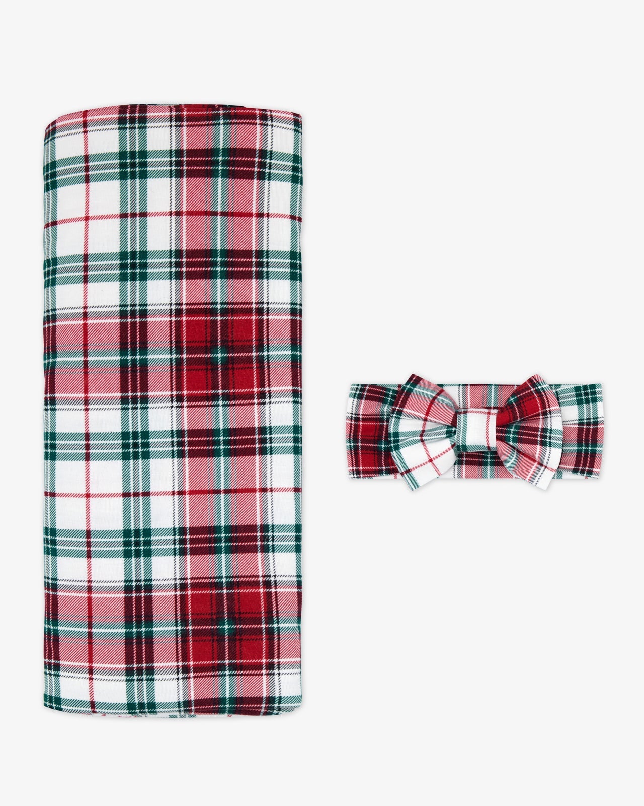 Holly Plaid Swaddle & Luxe Bow Headband Set