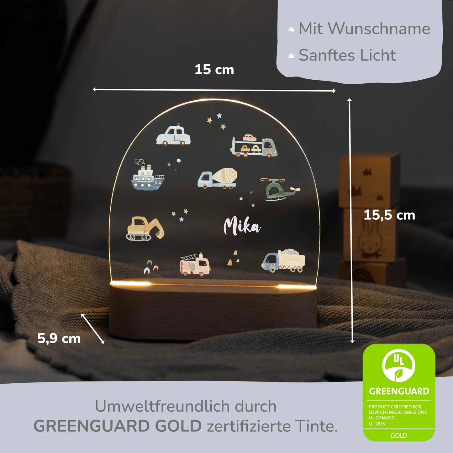 LED Nachtlicht Kinder personalisiert - Fahrzeuge