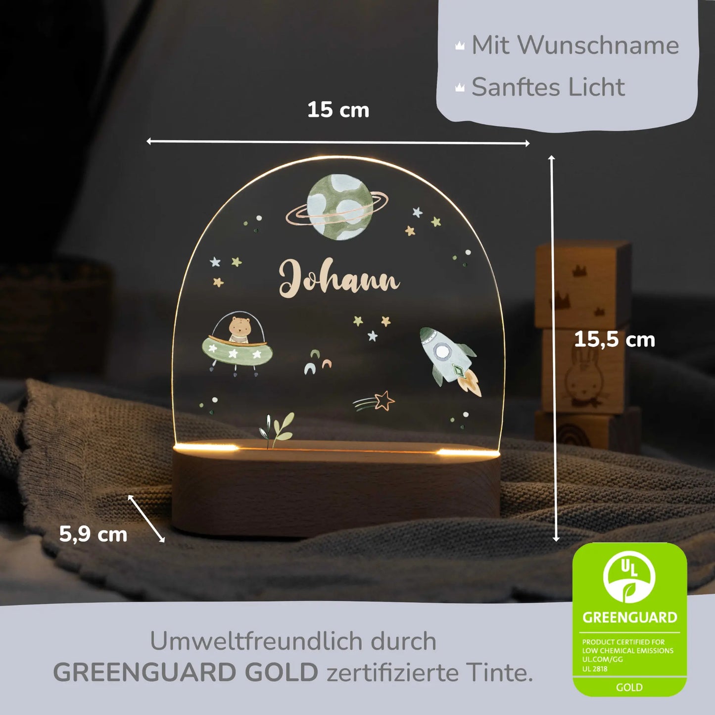 LED Nachtlicht Kinder personalisiert - Weltraum