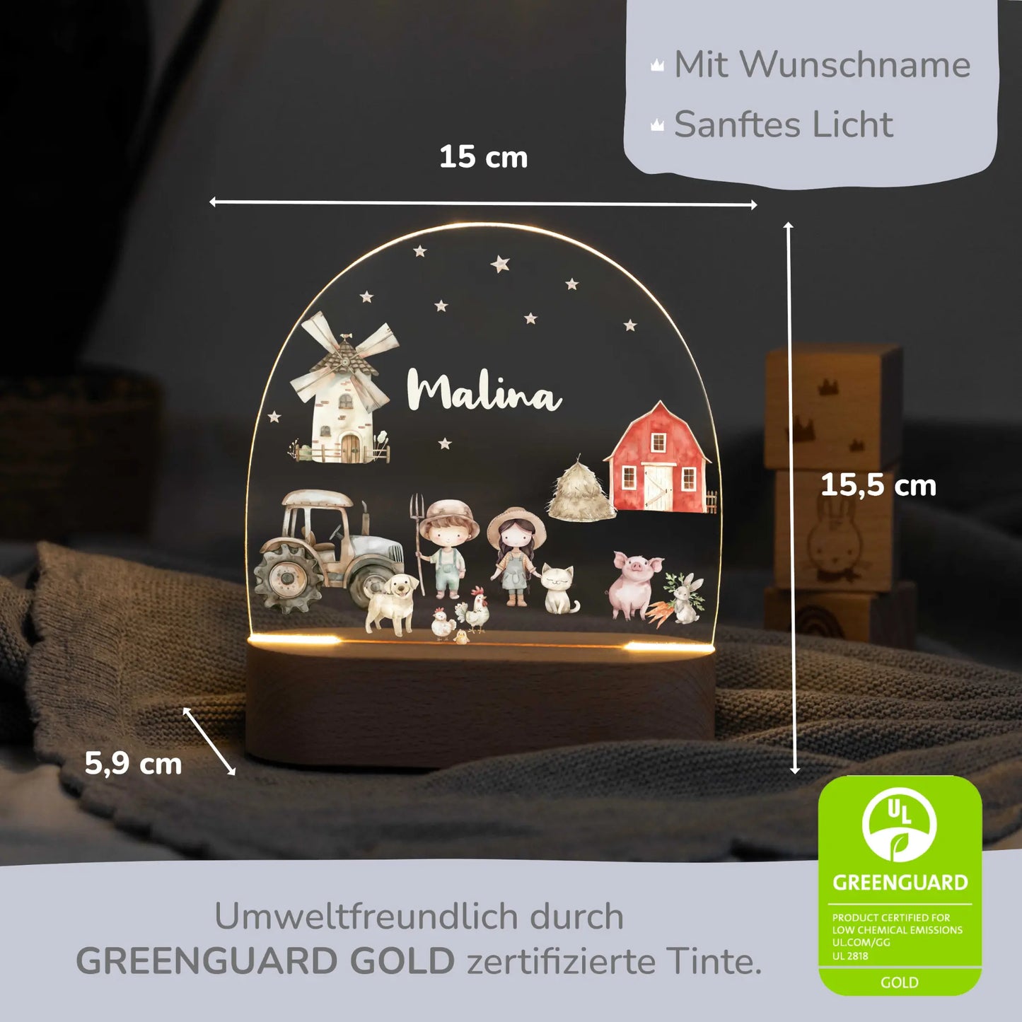 LED Nachtlicht Kinder personalisiert - Bauernhof