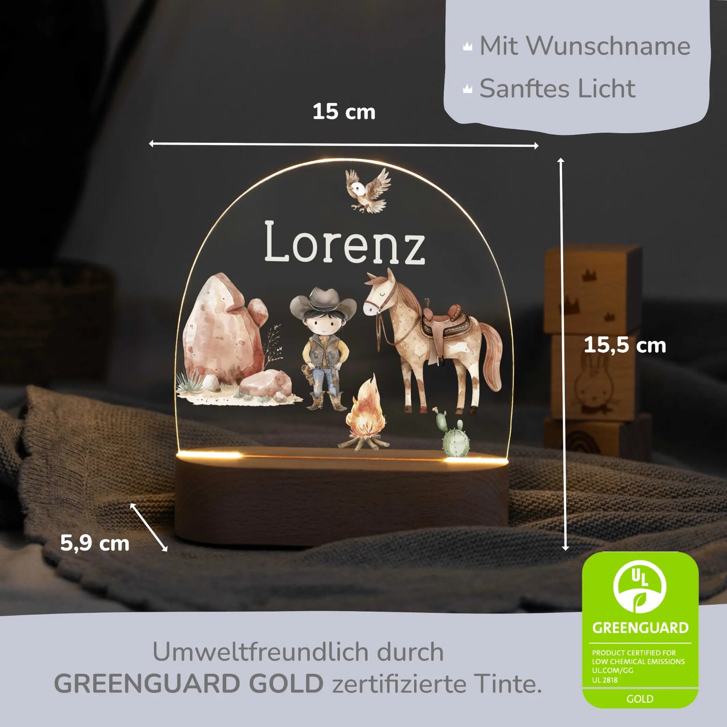LED Nachtlicht Kinder personalisiert - Cowboy