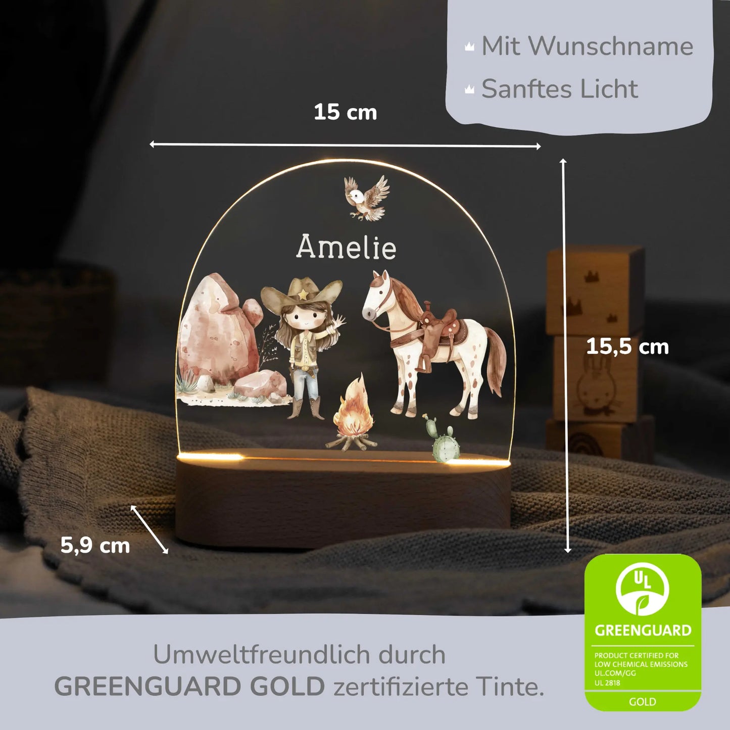 LED Nachtlicht Kinder personalisiert - Cowgirl
