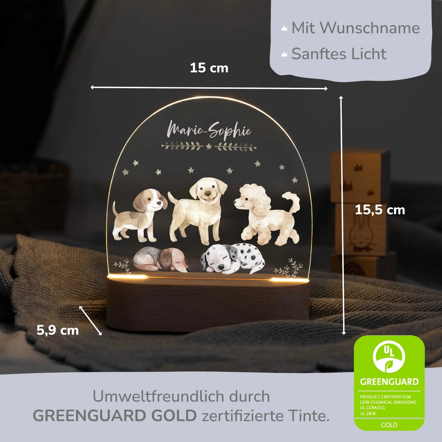 LED Nachtlicht Kinder personalisiert - Hundewelpen