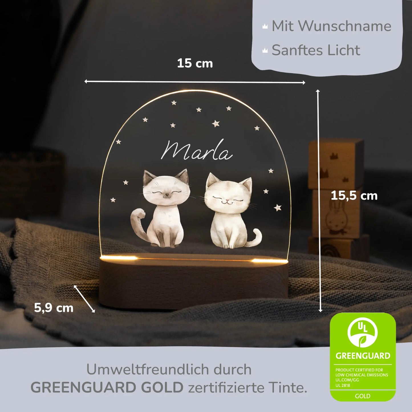 LED Nachtlicht Kinder personalisiert - Katzen
