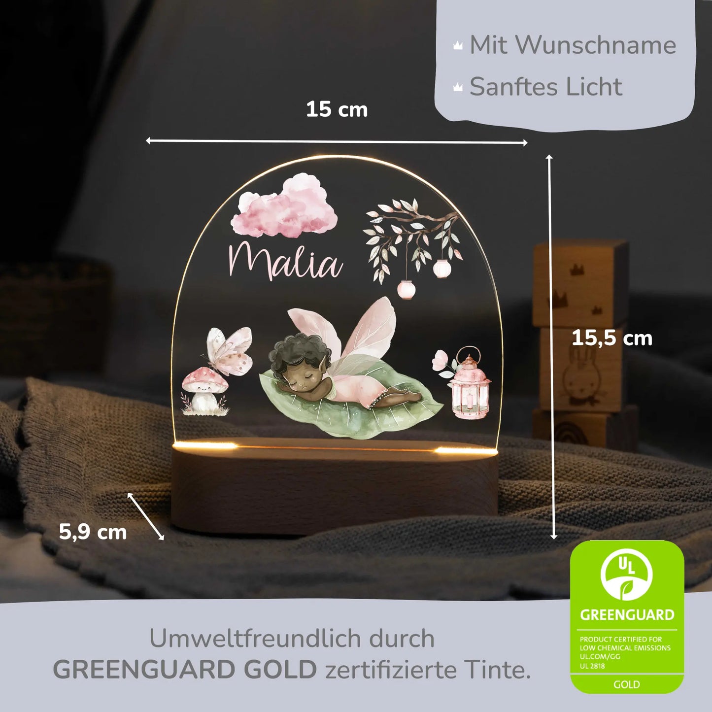 LED Nachtlicht Kinder personalisiert - Fee schlafend