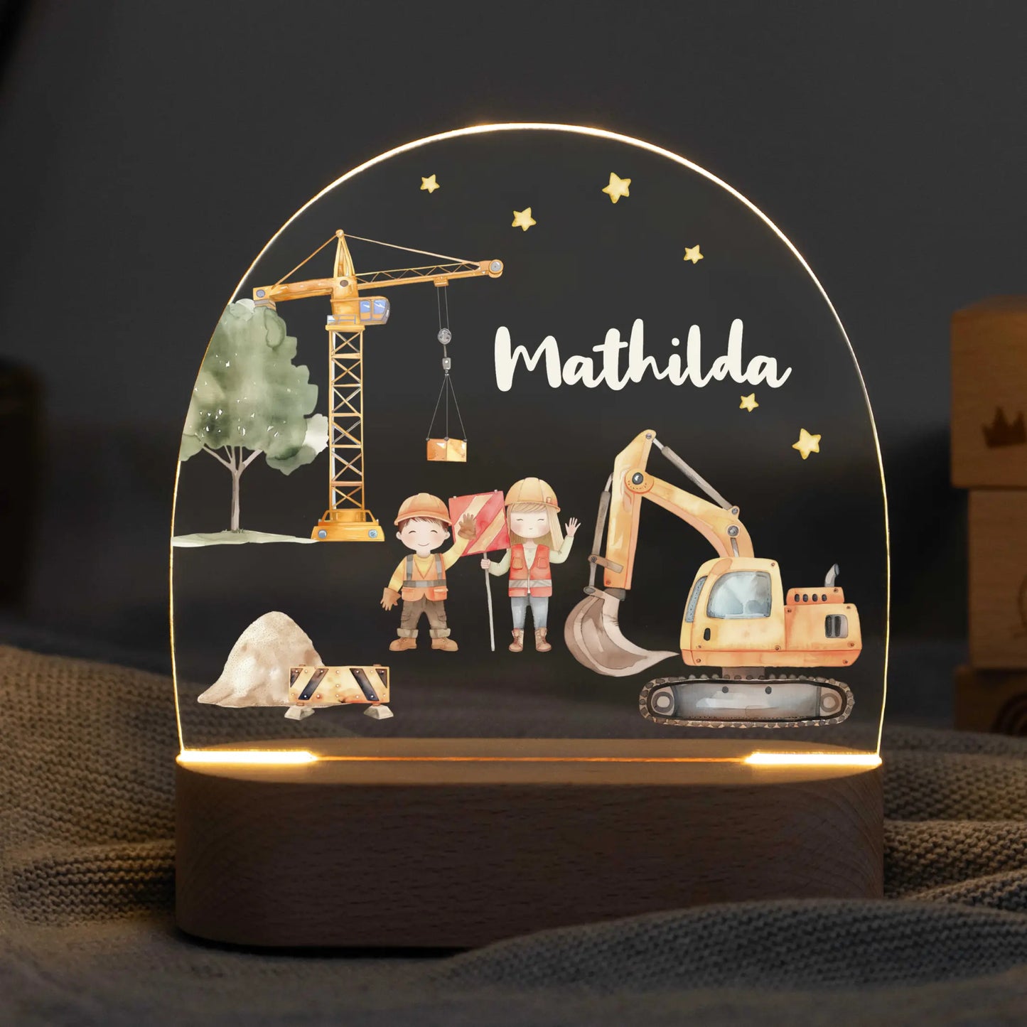 LED Nachtlicht Kinder personalisiert - Baustelle