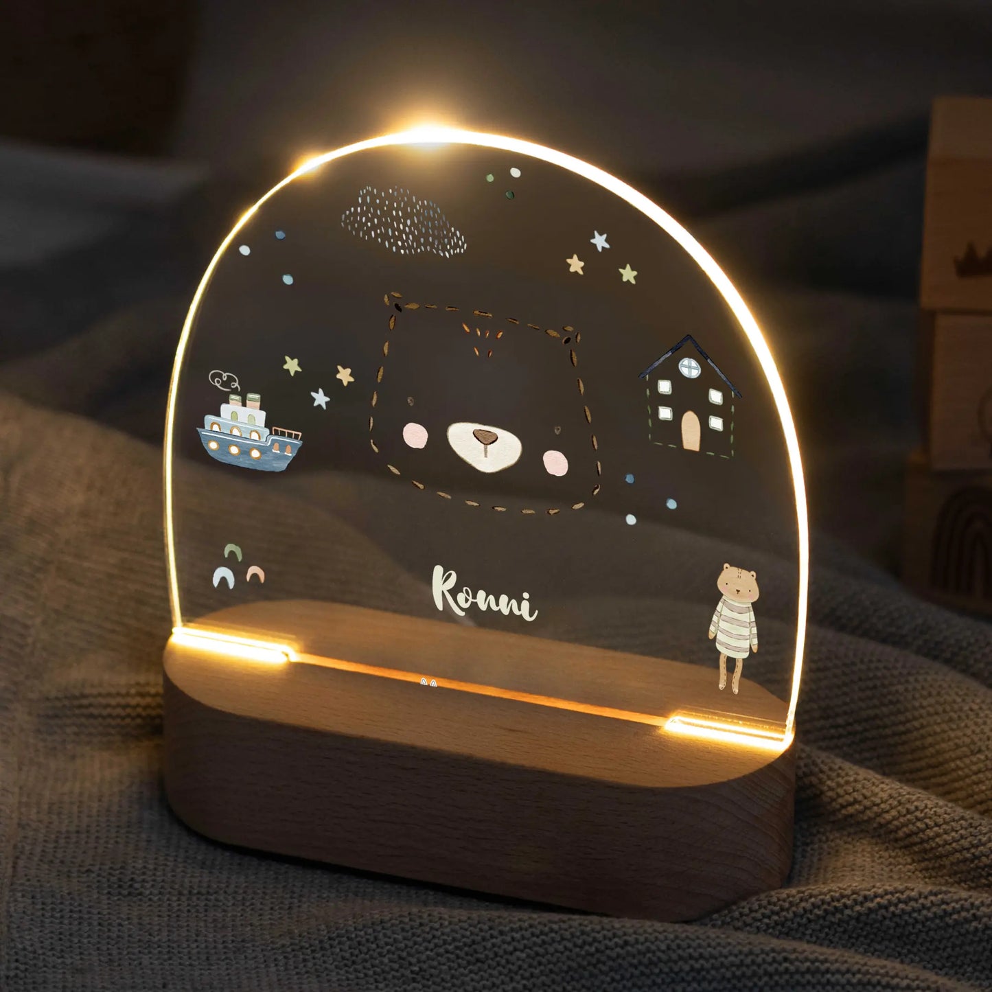 LED Nachtlicht Kinder personalisiert - Strichtier Bär