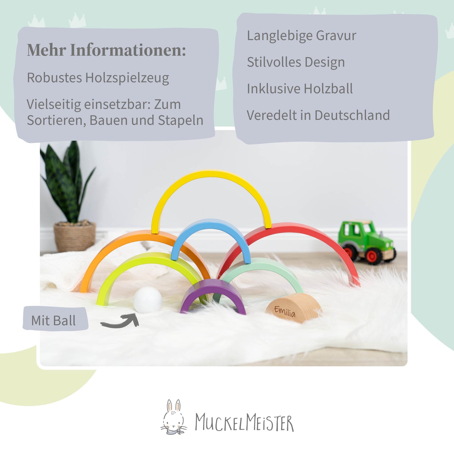 Montessori Spielzeug - Regenbogen Holzbausteine mit Kugel