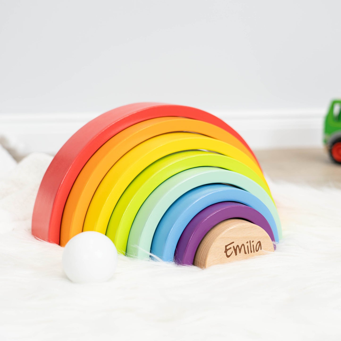 Montessori Spielzeug - Regenbogen Holzbausteine mit Kugel