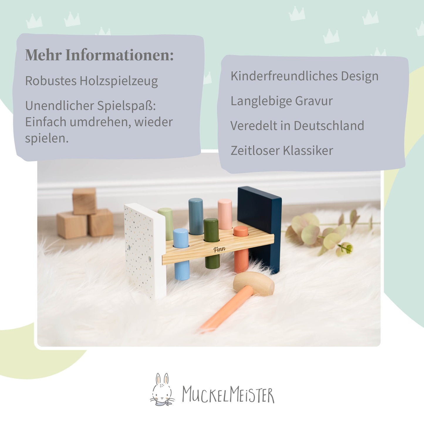 Hammerspiel Kinder ab 1 Jahr - Klopfspiel aus Holz mit Personalisierung