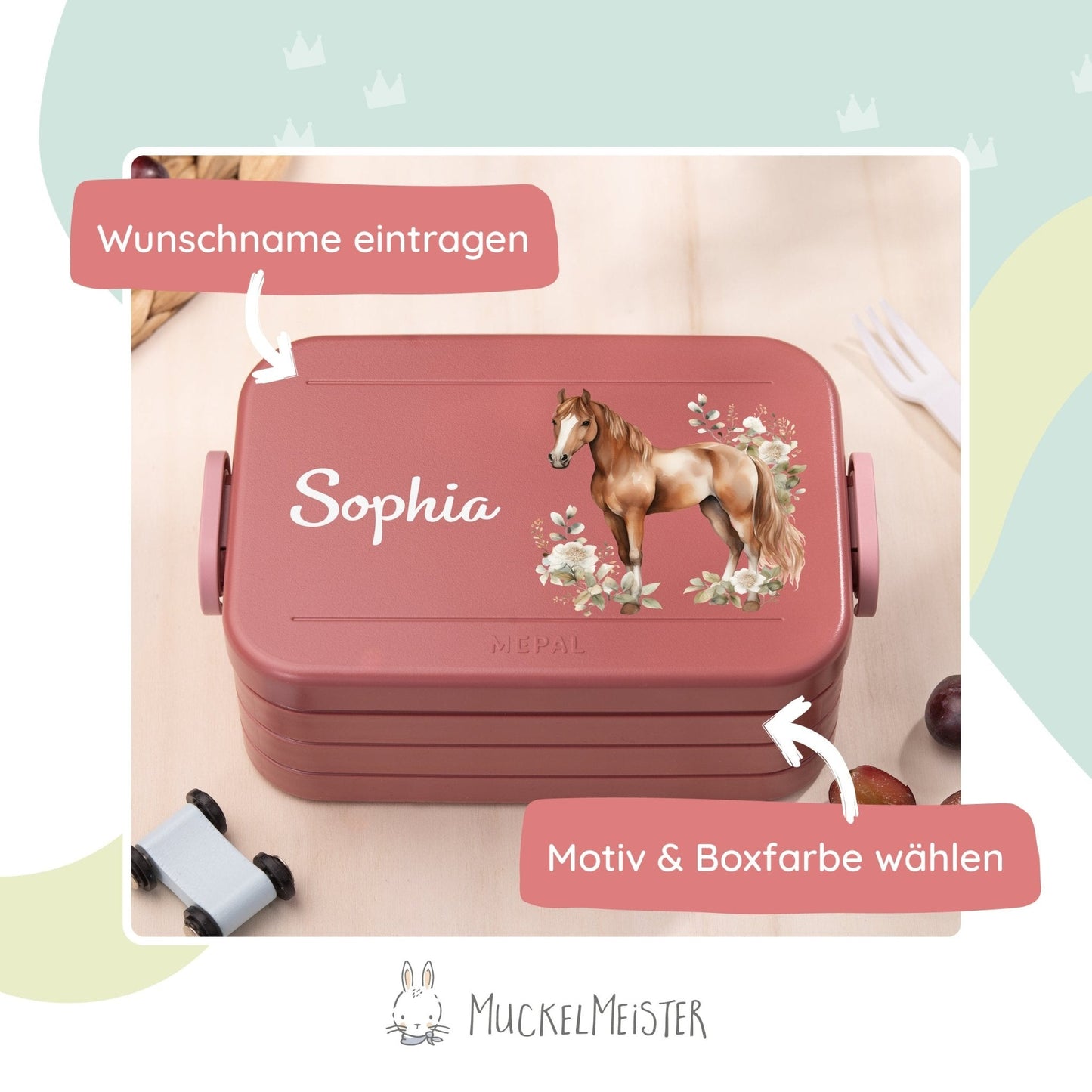 Mepal Brotdose Personalisiert - Take a Break - Pferd "Floral"