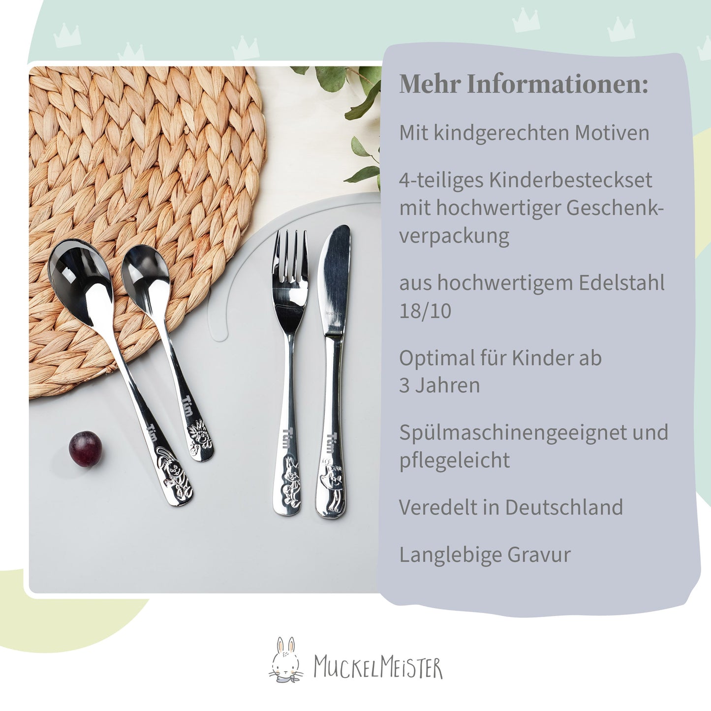 Kuppels Kinderbesteck mit Gravur Waldtiere
