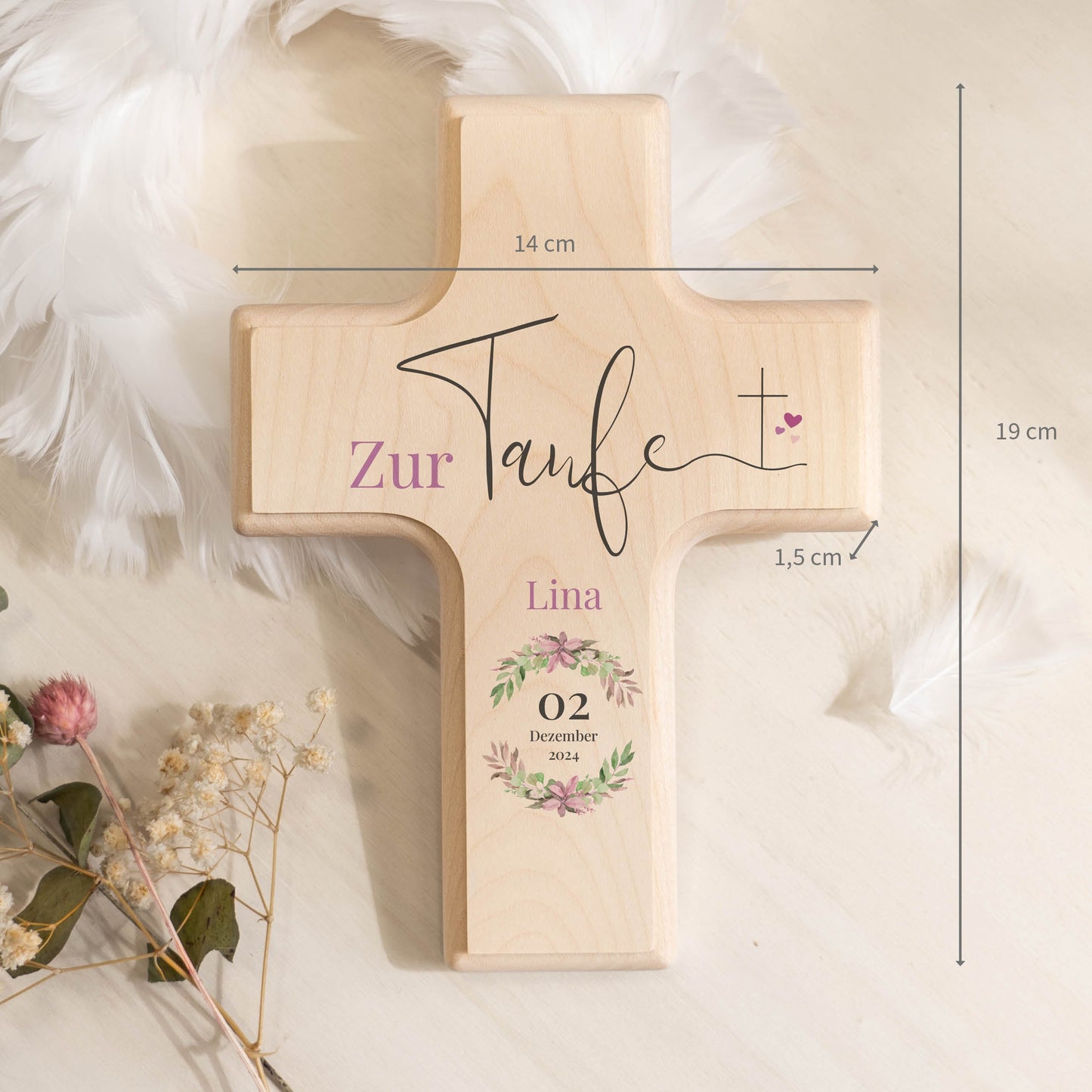 Taufkreuz Personalisiert Kranz Rosa