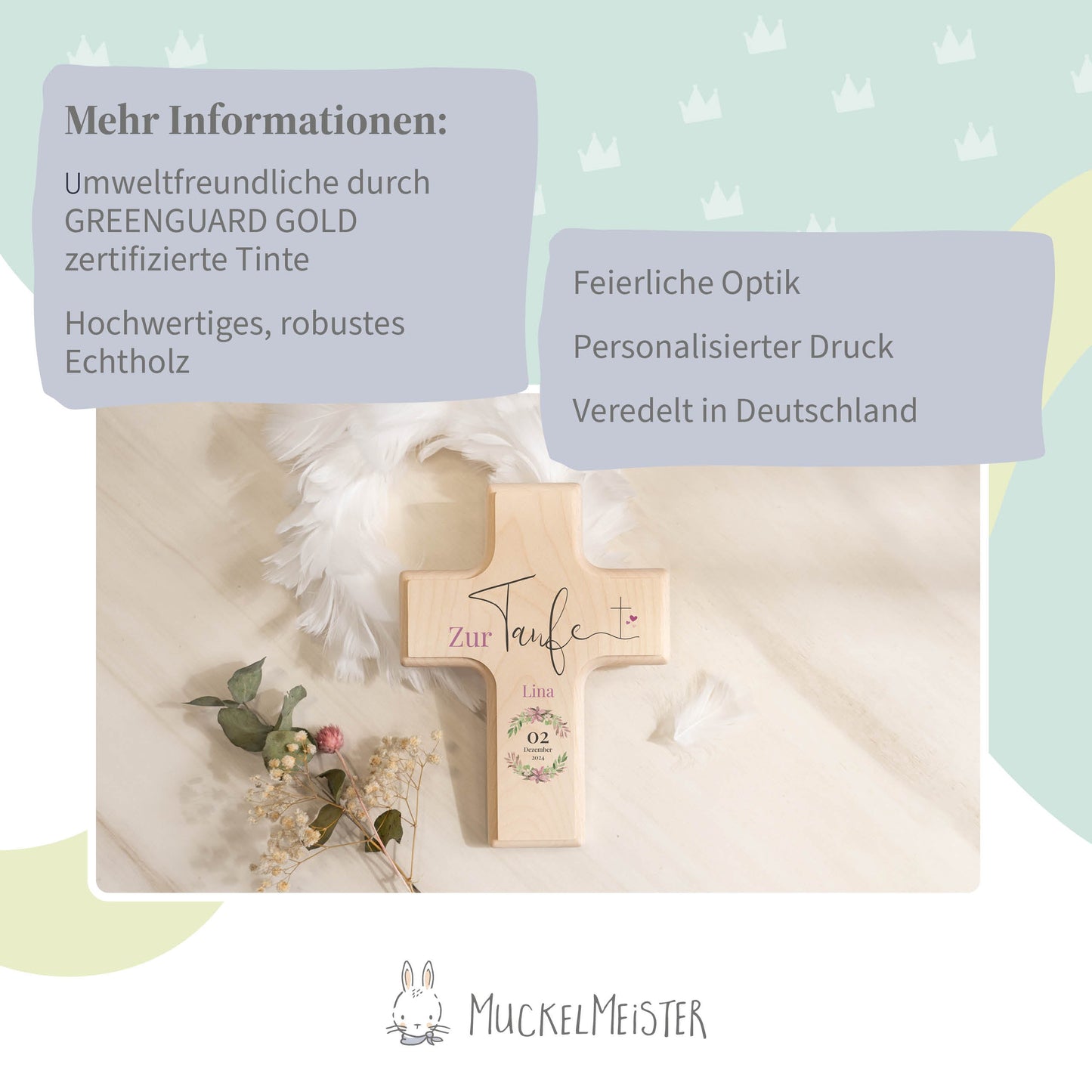 Taufkreuz Personalisiert Kranz Rosa