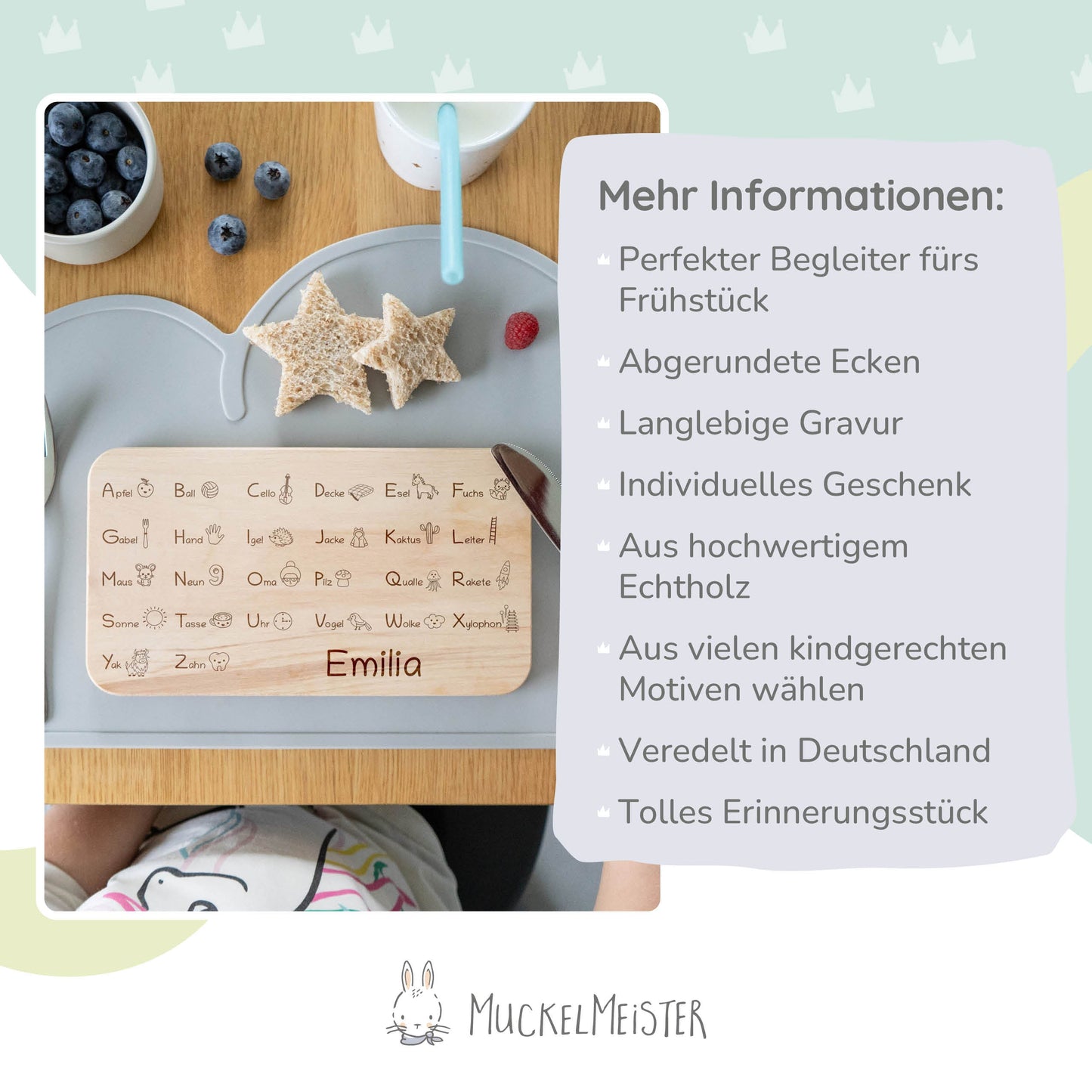 Frühstücksbrettchen Kinder mit Namen - ABC